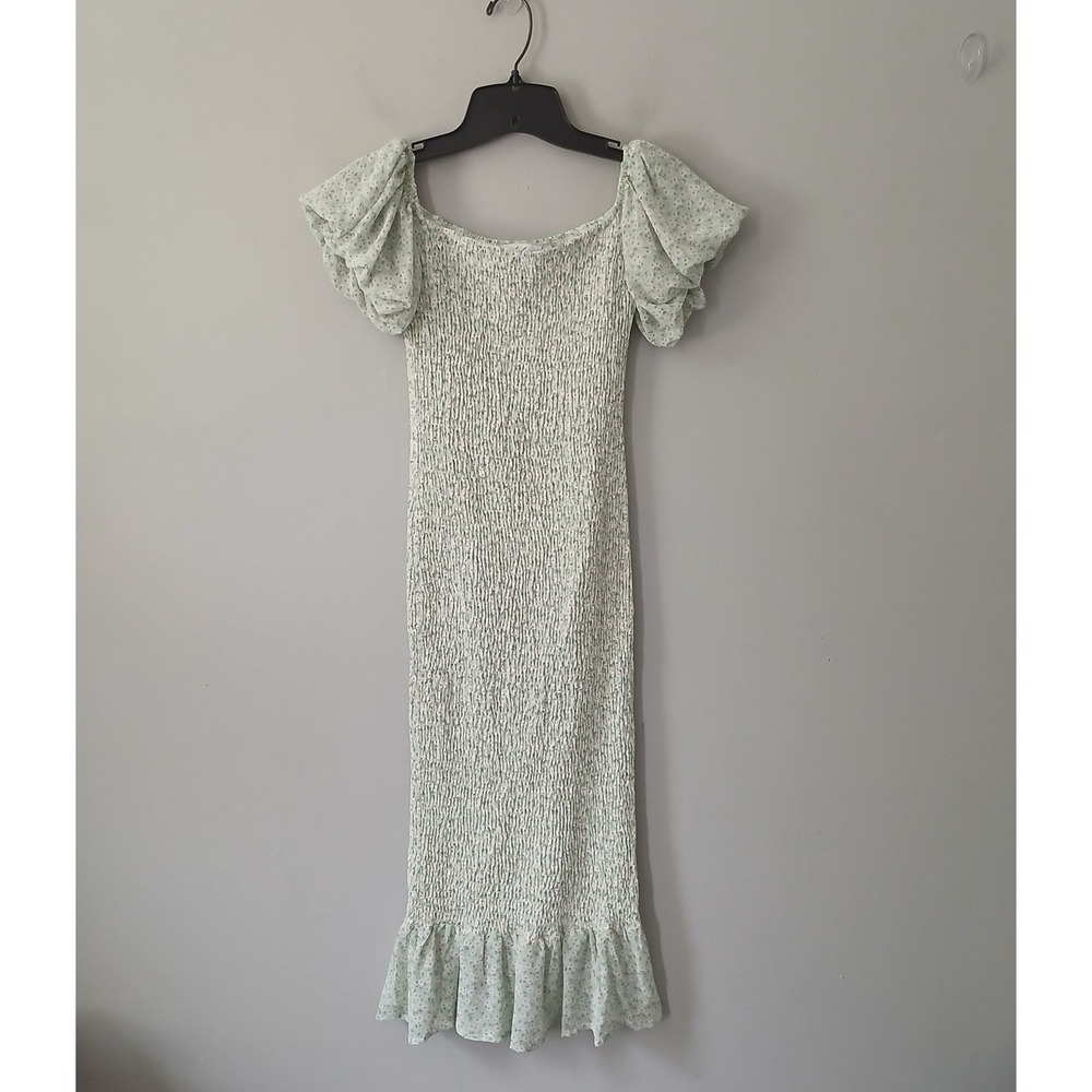 Petal and Pup Women's Size 2 Camryn Puff Sleeve Midi Dress Floral Green Stretch